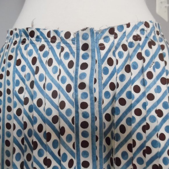 Prada Silk Polka Dot Logo Pencil Brown Blue White Raw hem Silk Midi Skirt Medium - Picture 7 of 10